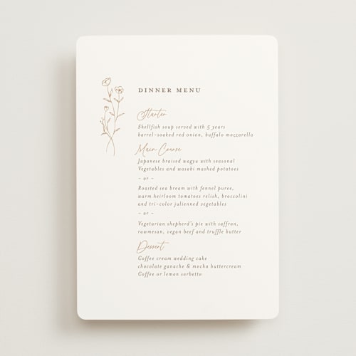 This is a chiffon menu cards with standard by chocomocacino called kouignette printing on signature in 5x7