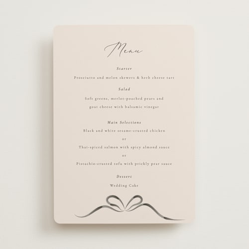 This is a tuxedo menu cards with standard by Corinne Malesic called bow printing on signature in 5x7