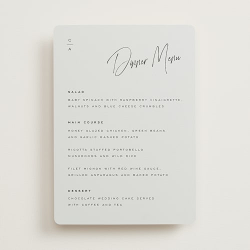 This is a mint menu cards with standard by Michelle Taylor called signature script printing on signature in standard
