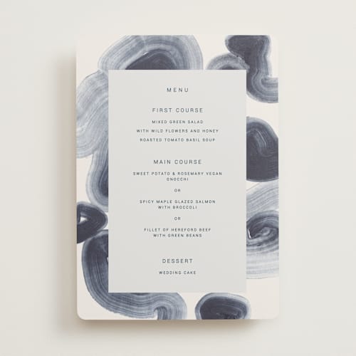 This is a ocean menu cards with standard by Sumak Studio called meanders printing on signature in standard