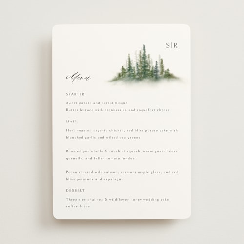 This is a evergreen menu cards with standard by Melanie Kosuge called somerset printing on signature in standard
