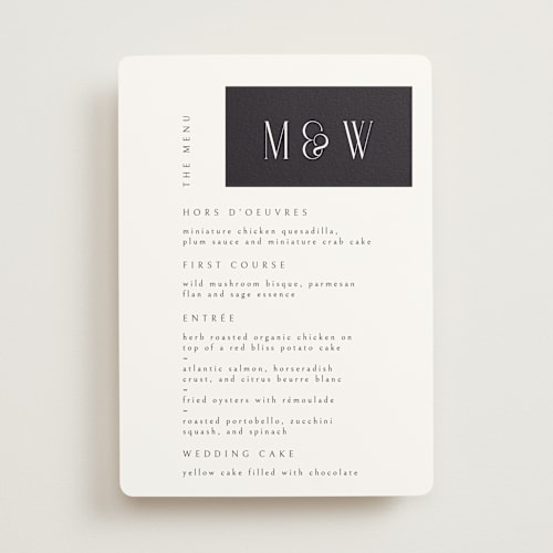 This is a tuxedo menu cards with standard by Ana de Sousa called wedding editorial printing on signature in standard