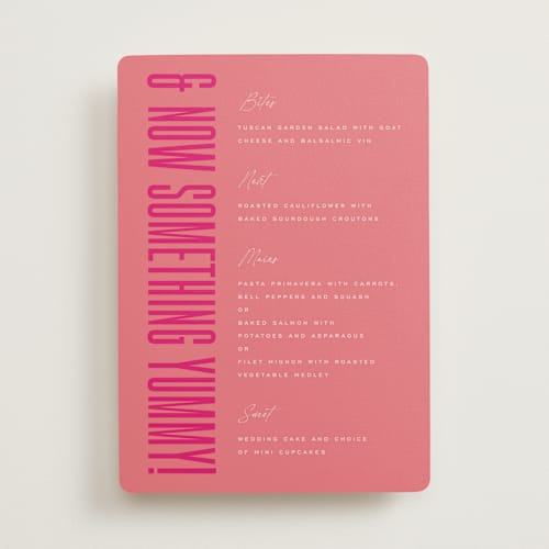This is a fruit punch menu cards with standard by Ashley DeMeyere called pop romance printing on signature in standard