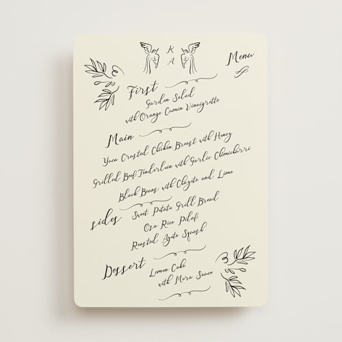 This is a ivory menu cards with standard by Ani Somi called sundaland gardens printing on signature in standard