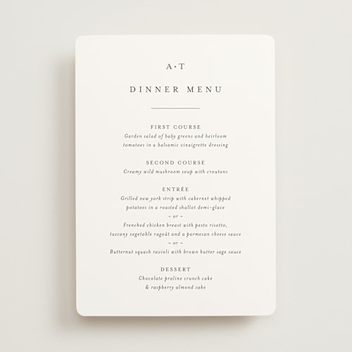 This is a cotton menu cards with standard by Stacey Meacham called cedar creek printing on signature in standard