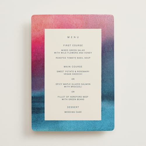 This is a sunset menu cards with standard by Sumak Studio called at dusk printing on signature in standard