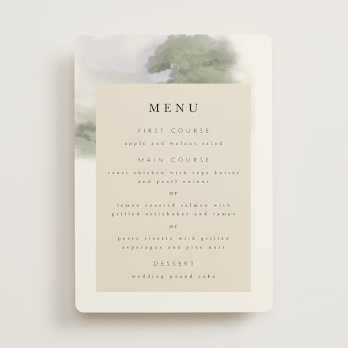 This is a moss menu cards with standard by Hannah Williams called hillside printing on signature in standard