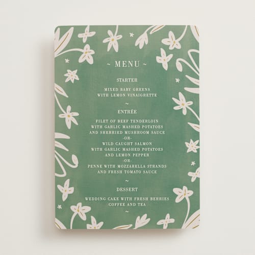 This is a emerald menu cards with standard by Ani Somi called friendly flowers printing on signature in standard