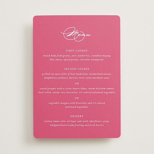 This is a carnation menu cards with standard by Jennifer Postorino called everlasting printing on signature in standard