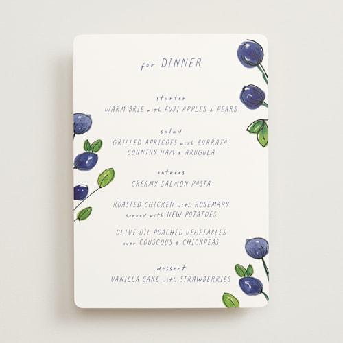 This is a cornflower menu cards with standard by Mere Paper called blue bells printing on signature in standard