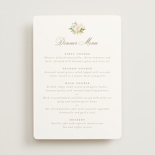 This is a chiffon menu cards with standard by Everett Paper Goods called avalon printing on signature in 5x7