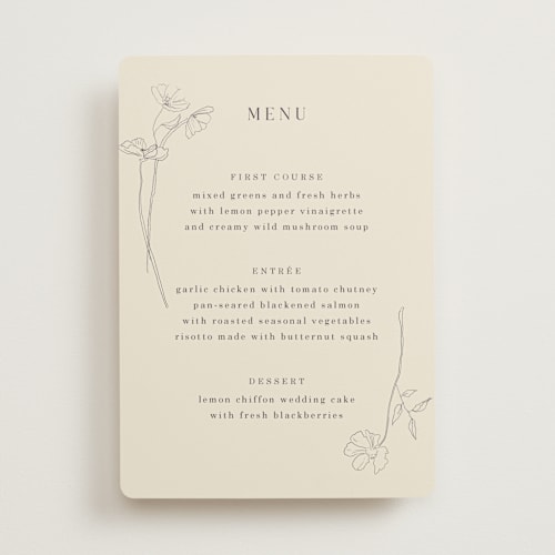 This is a ivory menu cards with standard by Baumbirdy called floral stamp printing on signature in 5x7
