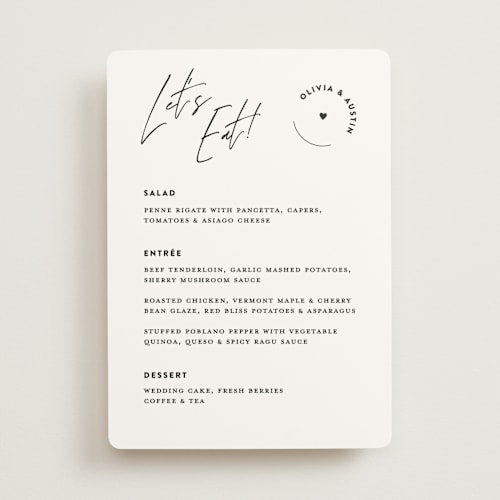 This is a cloud menu cards with standard by Pixel and Hank called merge printing on signature in 5x7