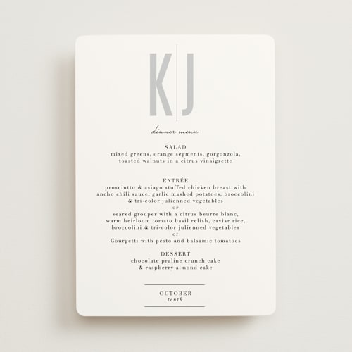 This is a cotton menu cards with standard by Jessie Steury called monumental printing on signature in standard