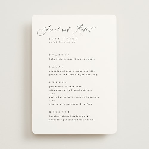 This is a classic menu cards with standard by Kelly Schmidt called corison printing on signature in standard