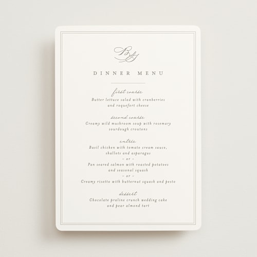 This is a cotton menu cards with standard by Amy Kross called overlapping printing on signature in 5x7