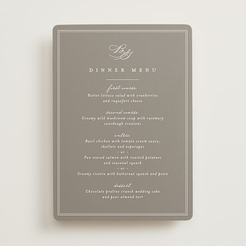 This is a slate menu cards with standard by Amy Kross called overlapping printing on signature in 5x7