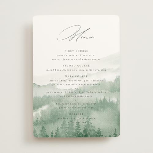This is a fern menu cards with standard by Helen Halik called over the mountains printing on signature in standard