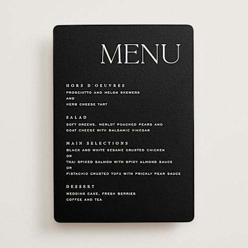 This is a pearl menu cards with standard by Owl and Toad called casual printing on signature in standard