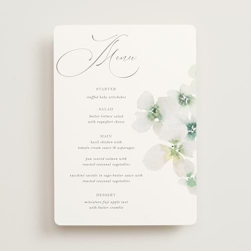 This is a springtime menu cards with standard by Design Lotus called whispered printing on signature in standard