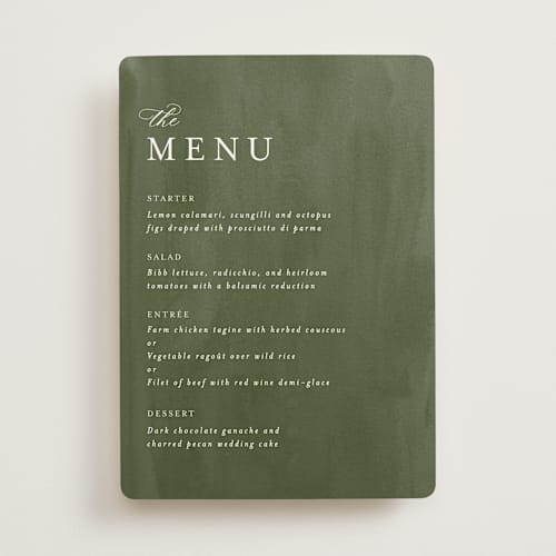 This is a cream menu cards with standard by Angela Marzuki called petal toss printing on signature in standard