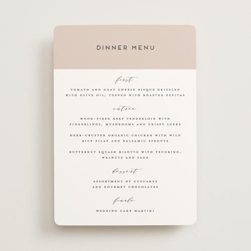 This is a linen menu cards with standard by Christie Garcia called picturesque printing on signature in standard