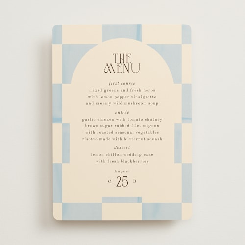 This is a ivory menu cards with standard by Baumbirdy called checker wash printing on signature in standard