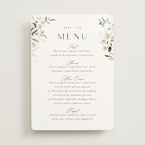 This is a lily menu cards with standard by Everett Paper Goods called fleur printing on signature in 5x7