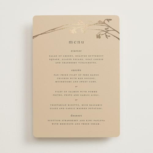 This is a blanc menu cards with foil pressed by Pati Cascino called floral enlace printing on signature in standard