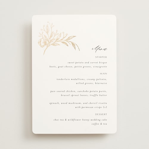 This is a pearl menu cards with foil pressed by Melanie Kosuge called keirah printing on signature in standard