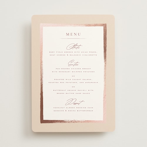 This is a peony menu cards with foil pressed by Wildfield Paper Co called romantic frame printing on signature in standard