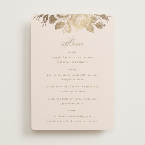 This is a petal menu cards with foil pressed by Design Lotus called idyllic printing on signature in standard