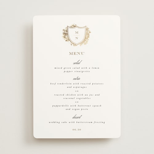 This is a honeysuckle menu cards with foil pressed by Leah Bisch called heritage printing on signature in standard