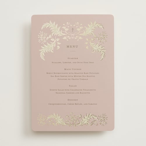 This is a rose menu cards with foil pressed by Ani Somi called french train printing on signature in standard