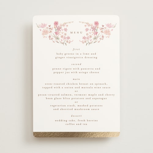 This is a spring menu cards with foil pressed by Phrosné Barwood called meadow cross printing on signature in standard
