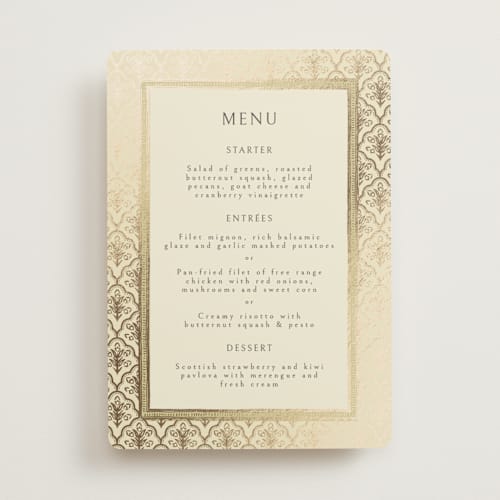 This is a marigold menu cards with foil pressed by Pati Cascino called aatreya printing on signature in standard
