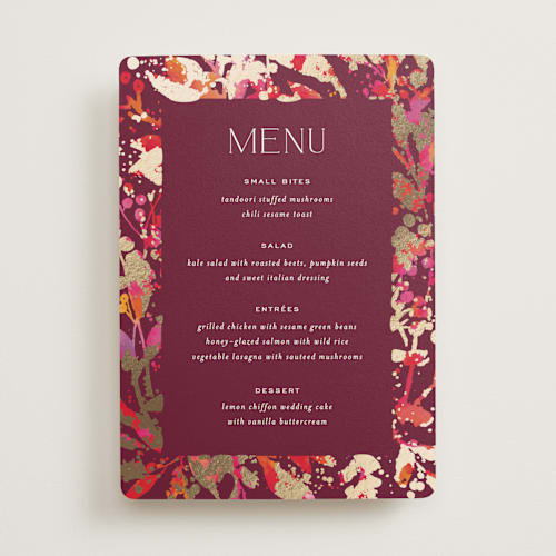 This is a sangria menu cards with foil pressed by Jessica Corliss called bright abstract printing on signature in standard