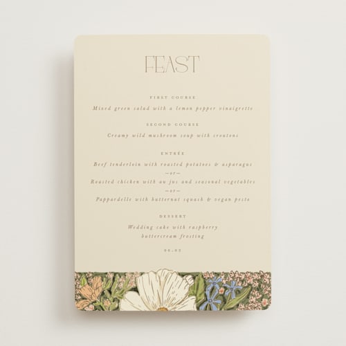 This is a sherbert menu cards with foil pressed by Leah Bisch called in the garden printing on signature in 5x7
