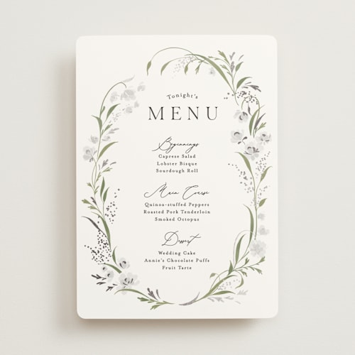 This is a tuxedo menu cards with foil pressed by Erin L. Wilson called meadow printing on signature in 5x7