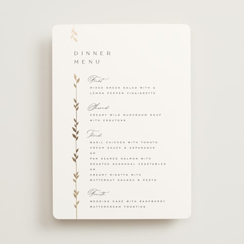 This is a lily menu cards with foil pressed by Owl and Toad called courtyard printing on signature in 5x7