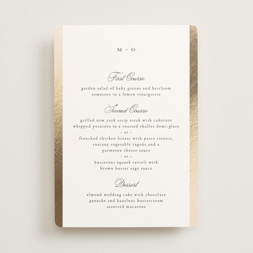 This is a quartz menu cards with foil pressed by Kristie Kern called the ritz printing on signature in 5x7
