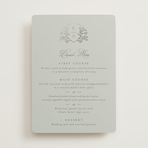 This is a sapphire menu cards with foil pressed by Mansi Verma called gold crest printing on signature in 5x7