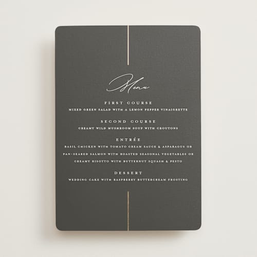 This is a iron menu cards with foil pressed by Erica Krystek called formal lines printing on signature in 5x7