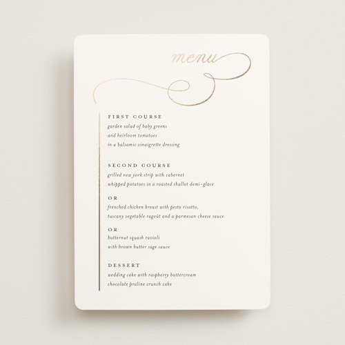 This is a sugar menu cards with foil pressed by Jessica Williams called elegant flourish printing on signature in standard