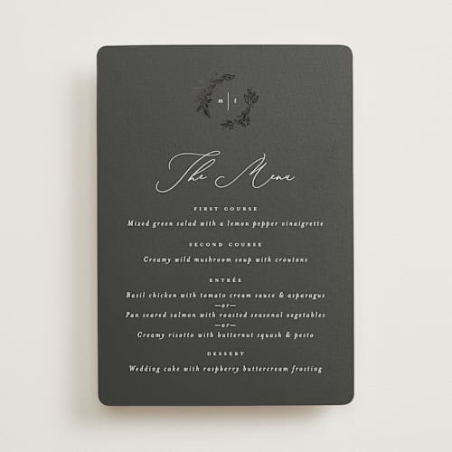 This is a tuxedo menu cards with foil pressed by Leah Bisch called reflection printing on signature in 5x7
