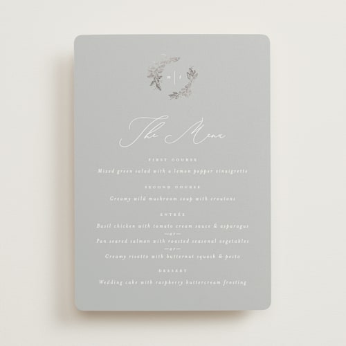This is a fog menu cards with foil pressed by Leah Bisch called reflection printing on signature in 5x7
