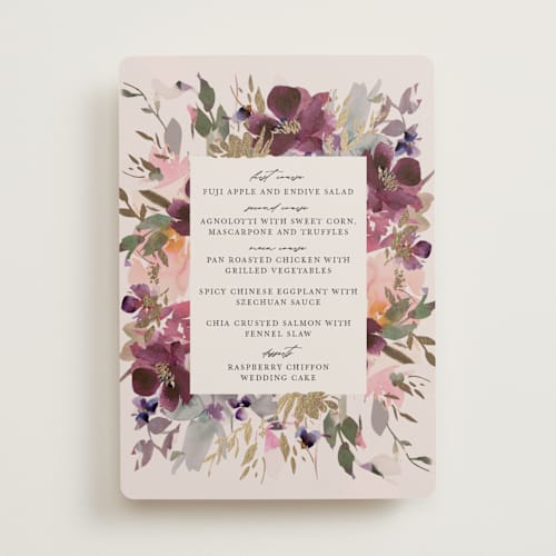 This is a blush menu cards with foil pressed by Lori Wemple called fleur printing on signature in standard