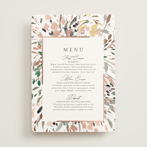 This is a garden menu cards with foil pressed by Itsy Belle Studio called undone printing on signature in standard
