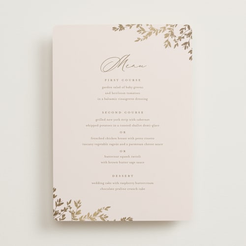 This is a spun sugar menu cards with foil pressed by Jessica Williams called classique printing on signature in standard
