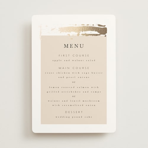 This is a blush menu cards with foil pressed by Hannah Williams called modern serene printing on signature in standard